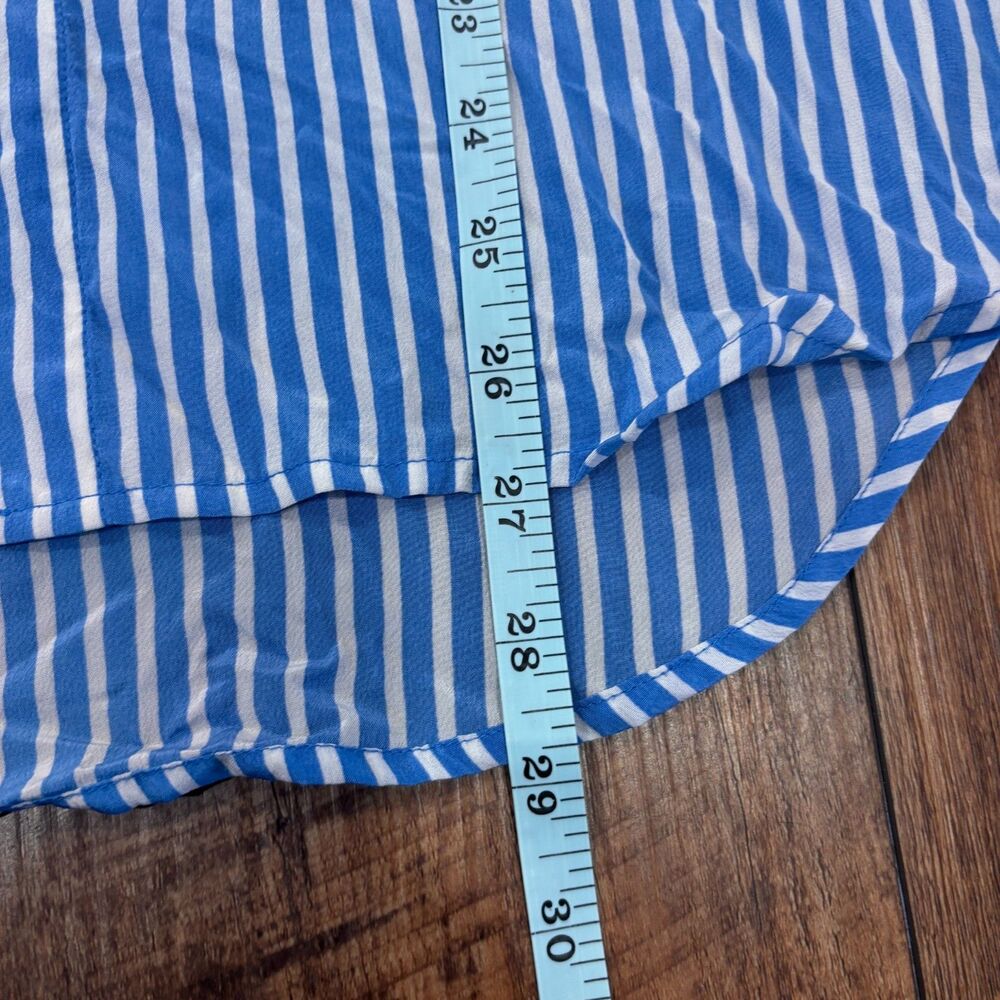 Equipment Femme Blouse Women's M 100% Silk Blue White Stripe Button Up Coastal - Picture 7 of 7